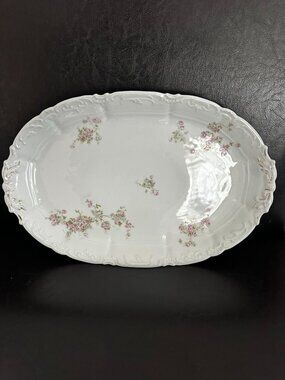 Weimar Porcelain 14in Oval Porcelain Platter Pink Vined Roses Germany 1920s RARE